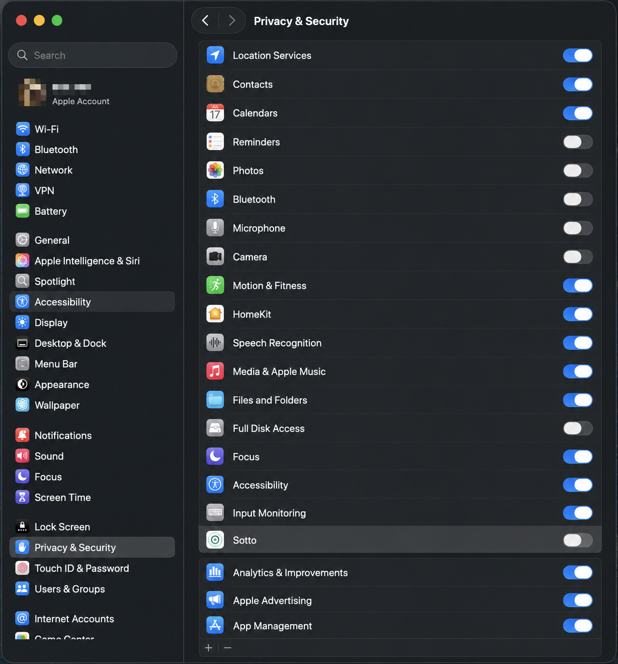 Accessibility pane in System Settings